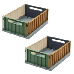 2 Caisses Pliables En Plastique Bleu Et Vert