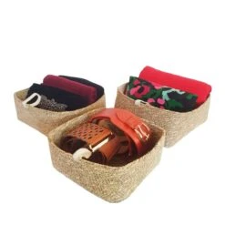 3 Paniers Carrés Souples En Jonc De Mer
