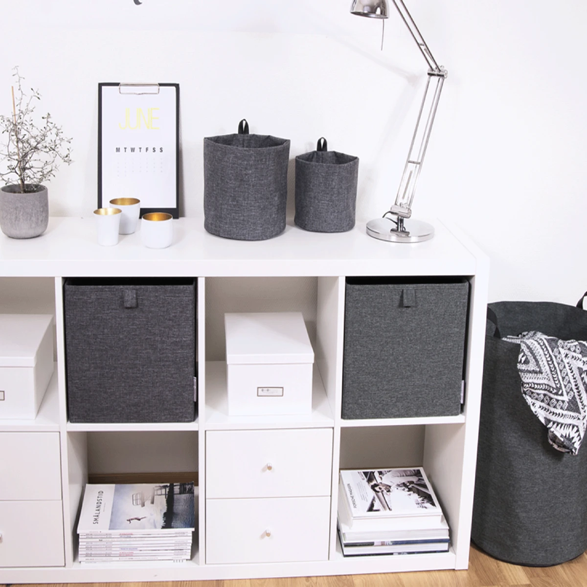 Boîte De Rangement Cube En Tissu Gris Chiné – Image 5