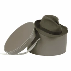 Grande Boîte à Chapeaux Gris Taupe Avec Ruban Blanc (L)