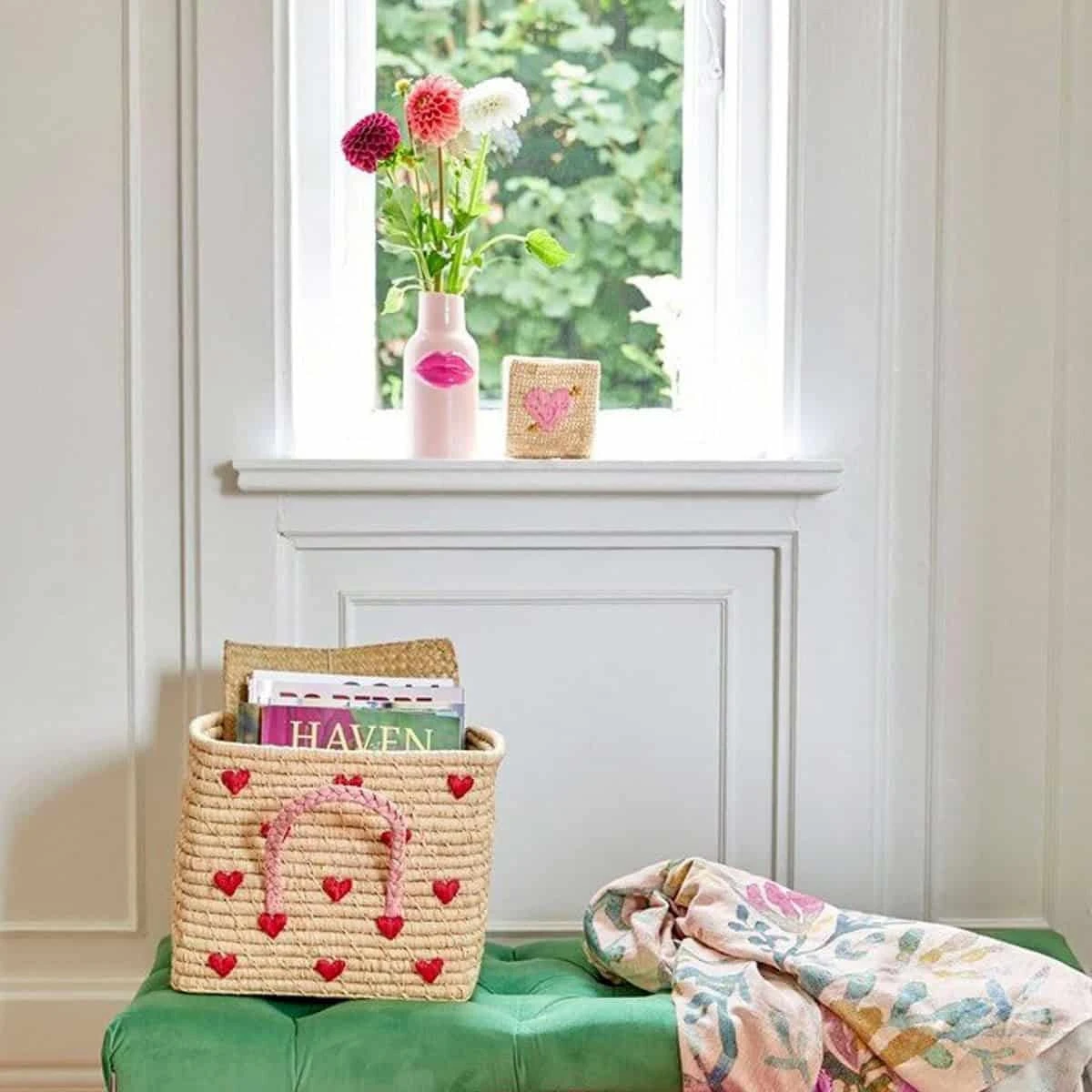 Panier De Rangement En Raphia Avec Cœurs – Image 3